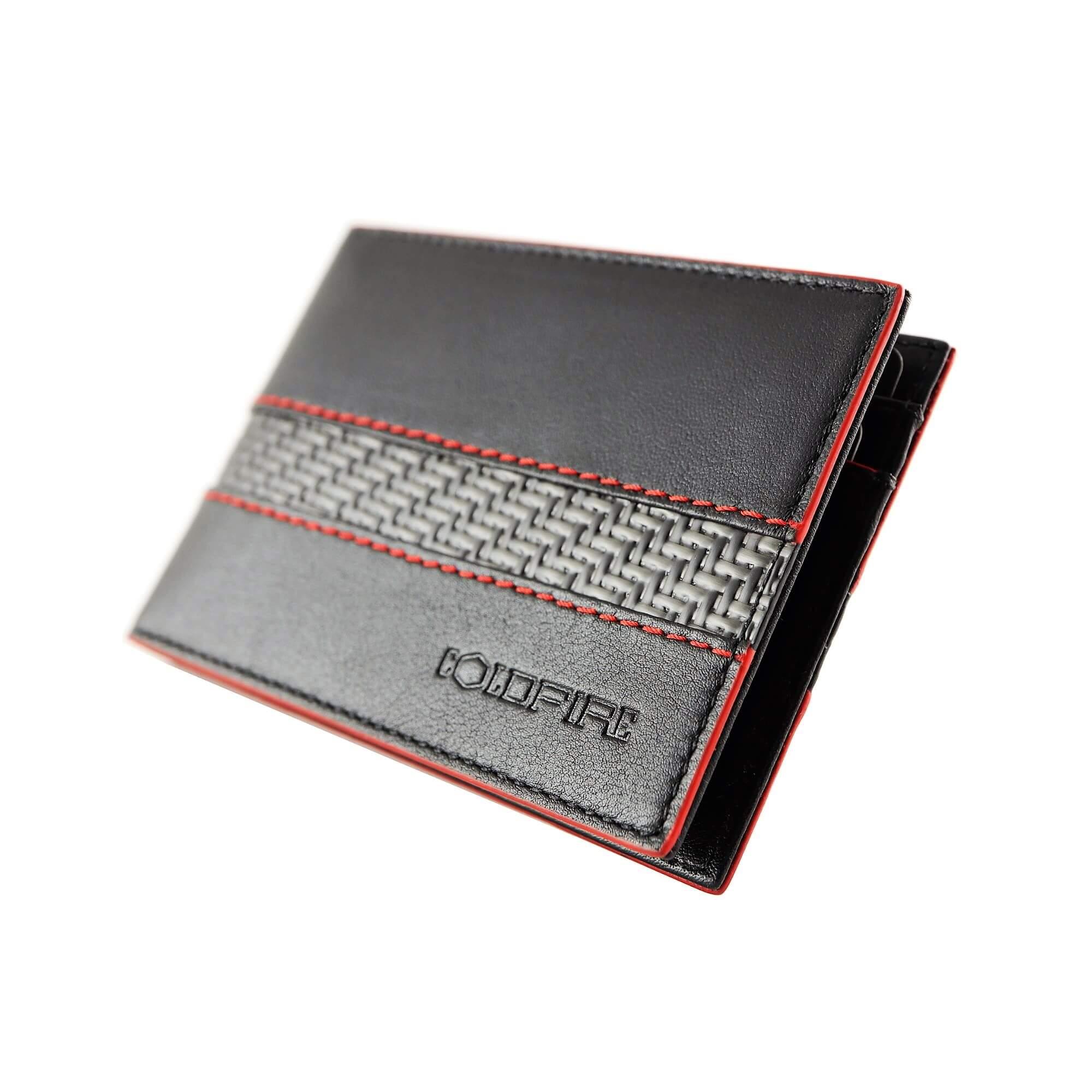 Компактен RFID кожен картодържател с червен кант - COLDFIRE