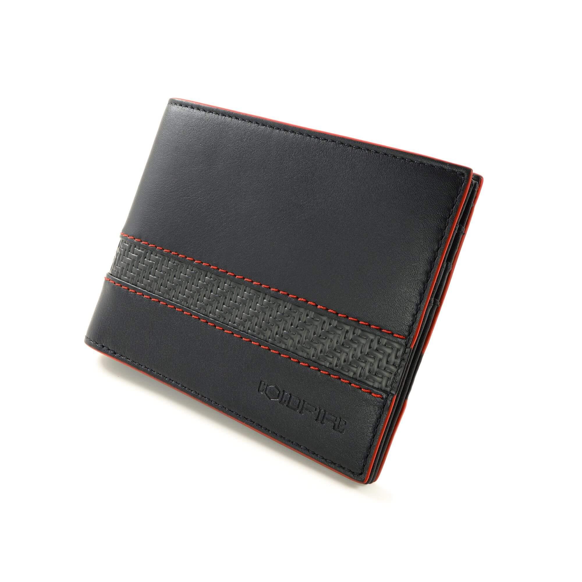 Компактен RFID мъжки портфейл - Кенгурова кожа - червен кант - COLDFIRE