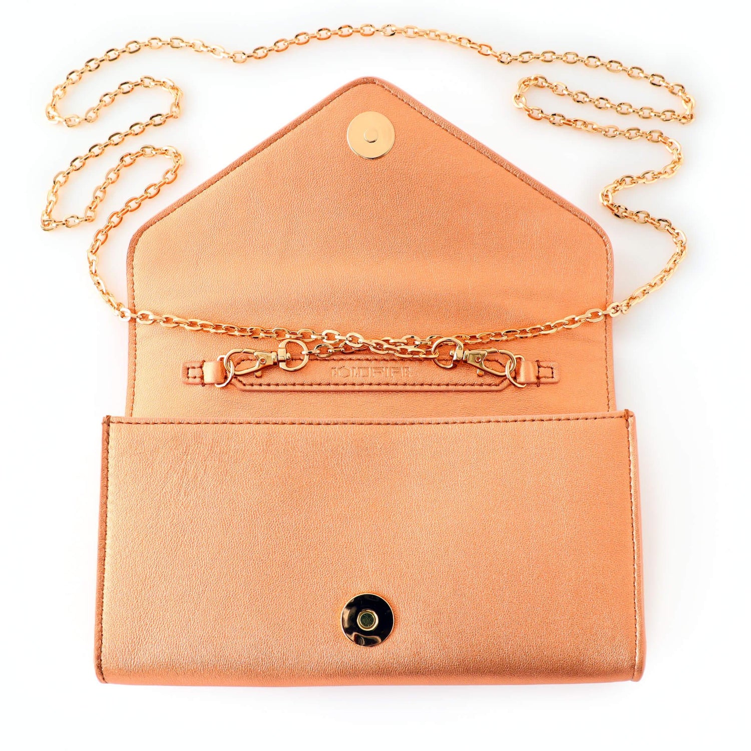 малка дамска чанта с капак в златист цвят и златен синджир | COLDFIRE