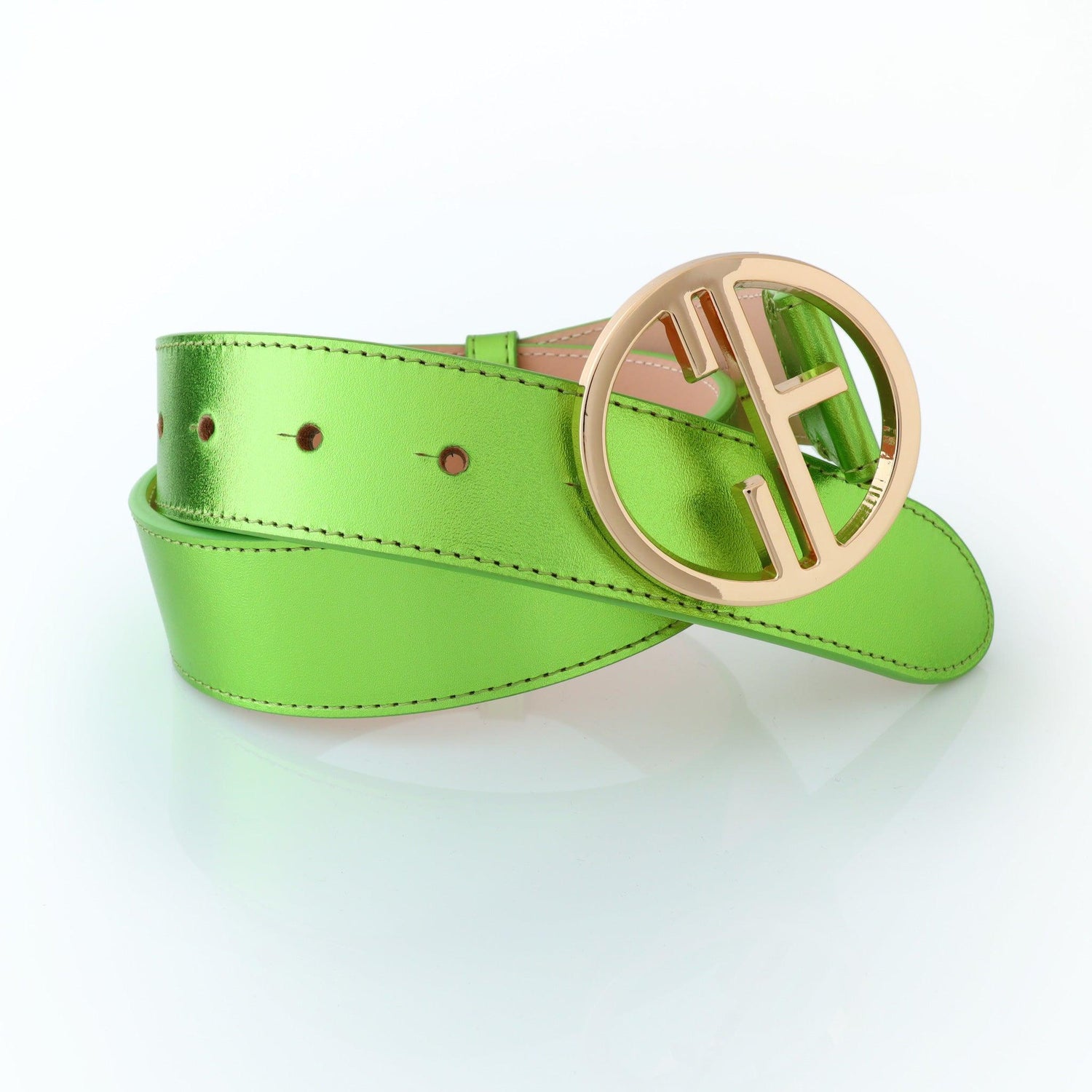искрящо зелен дамски колан естествена кожа с ширина 35 мм и златна катарама| COLDFIRE