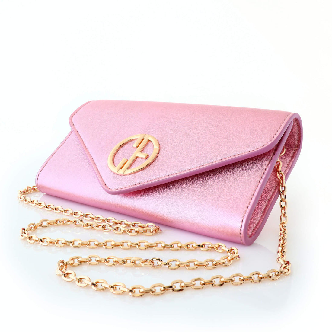 розова дамска чанта от кожа със златен синджир | COLDFIRE