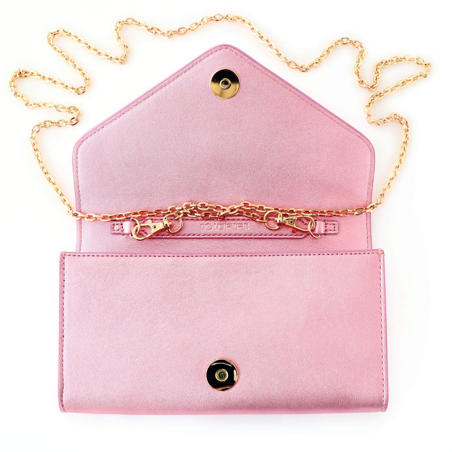 розова дамска чанта с капак от кожа със златен синджир | COLDFIRE