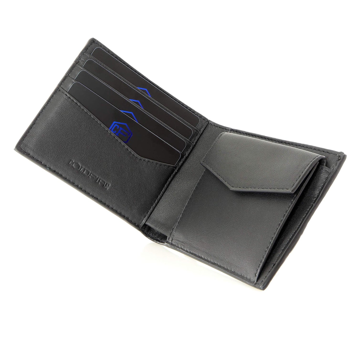 мъжки портфейл естествена кожа за 4 кредитни карти и джоб за монети пирамиди принт черен coldfire