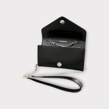 Small handbag - crossbody - Black semi patent leather - Silver 