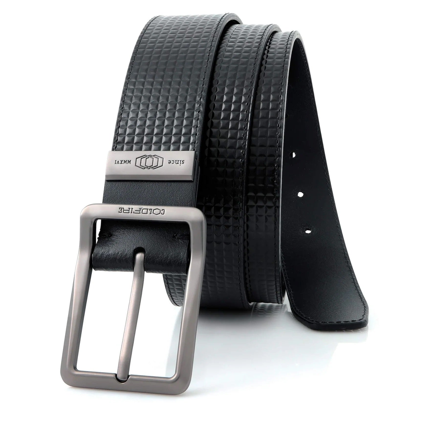 COLDFIRE Premium Genuine Leather Men's Belt | Pyramid print Black - COLDFIRE