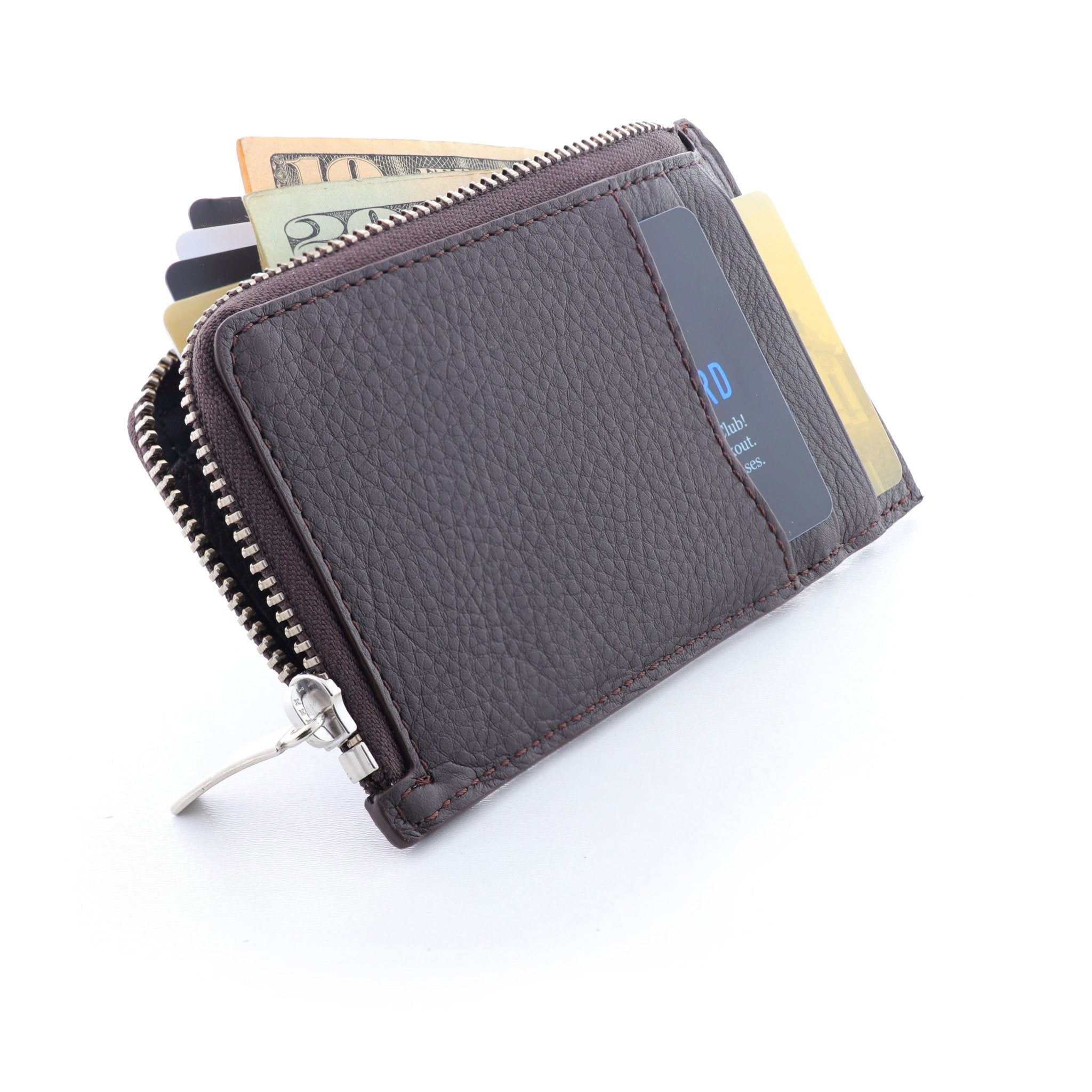 Genuine Leather Cardholder with Zipper in Brown - Unisex - COLDFIRE