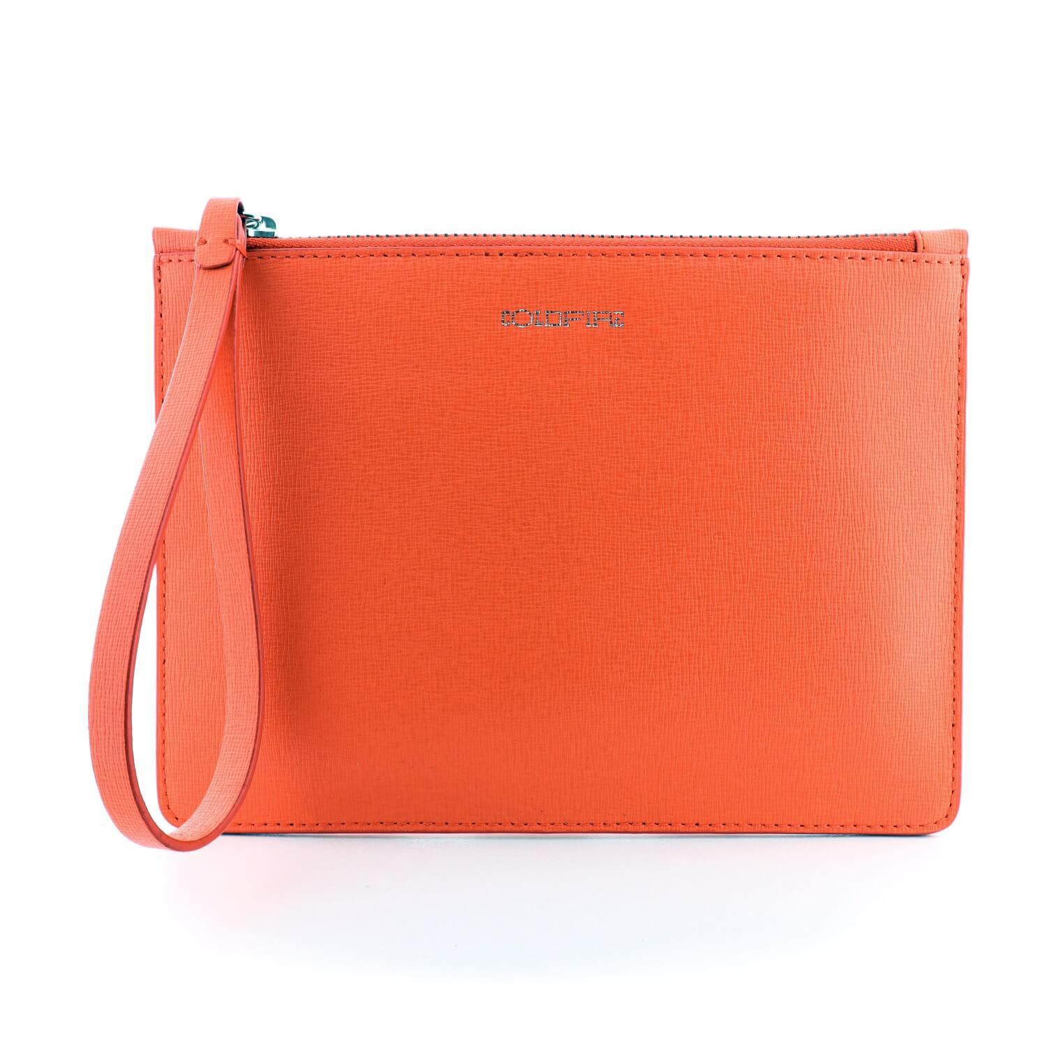 Малка чанта - клъч с цип Summer - естествена кожа - оранжево - COLDFIRE