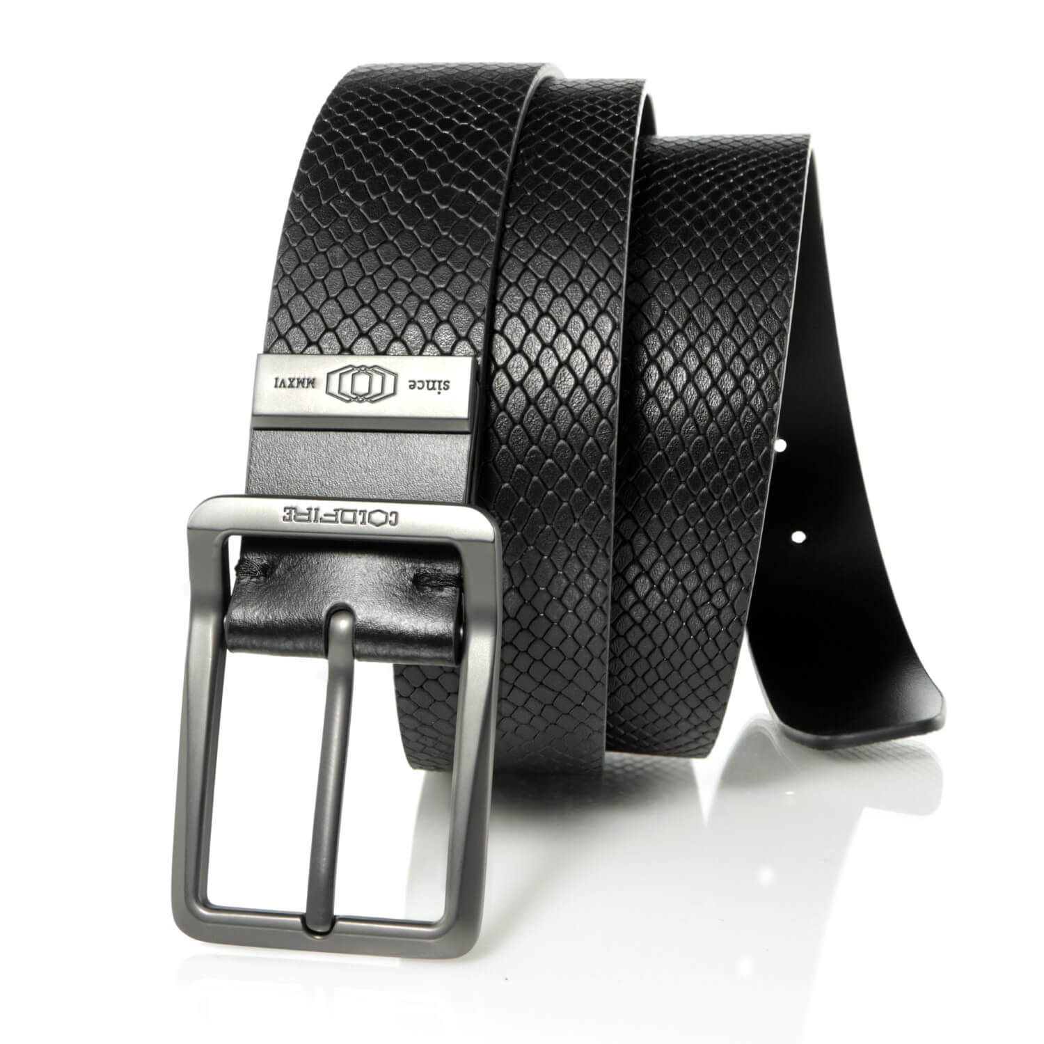 Premium Men's Leather Belt | Heavy Duty EDC Belt | Black Snake Skin Pattern - COLDFIRE