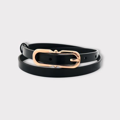 Women's belt - genuine leather - 12 mm - Black semi patent - Gold | COLDFIRE - COLDFIRE