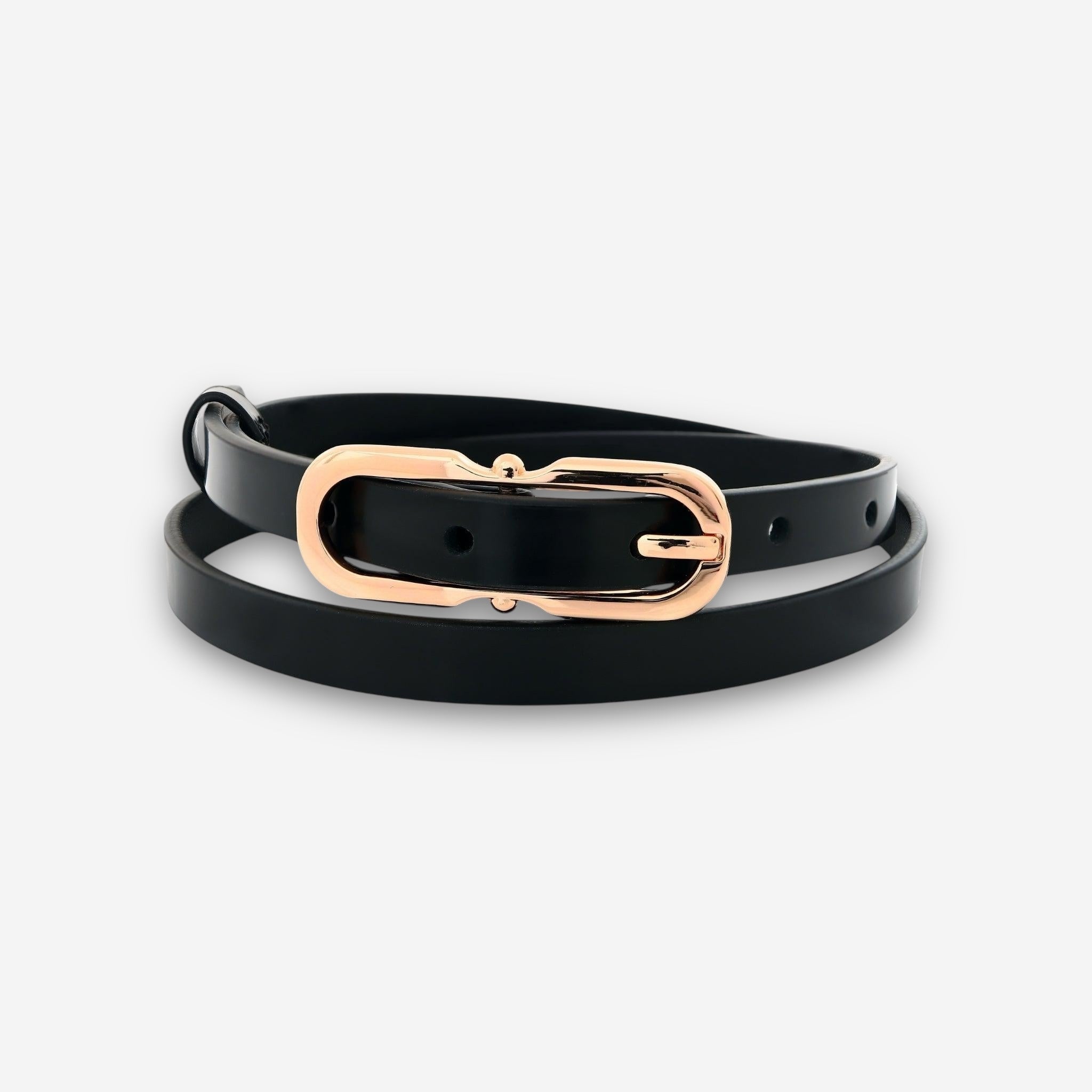 Solstice Gold - Black Semi Patent-women's belt-COLDFIRE