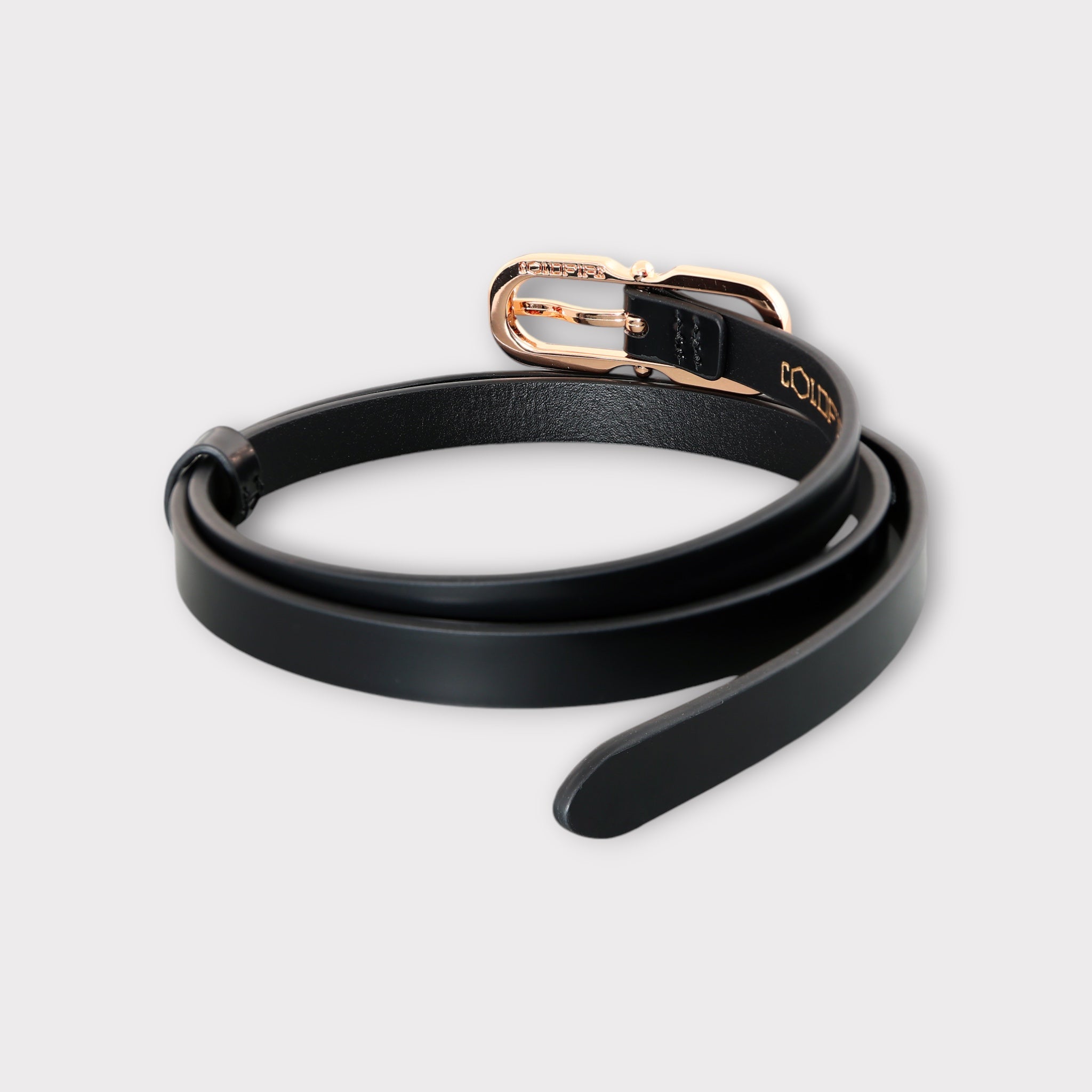 Women's belt - genuine leather - 12 mm - Black semi patent - Gold | COLDFIRE - COLDFIRE