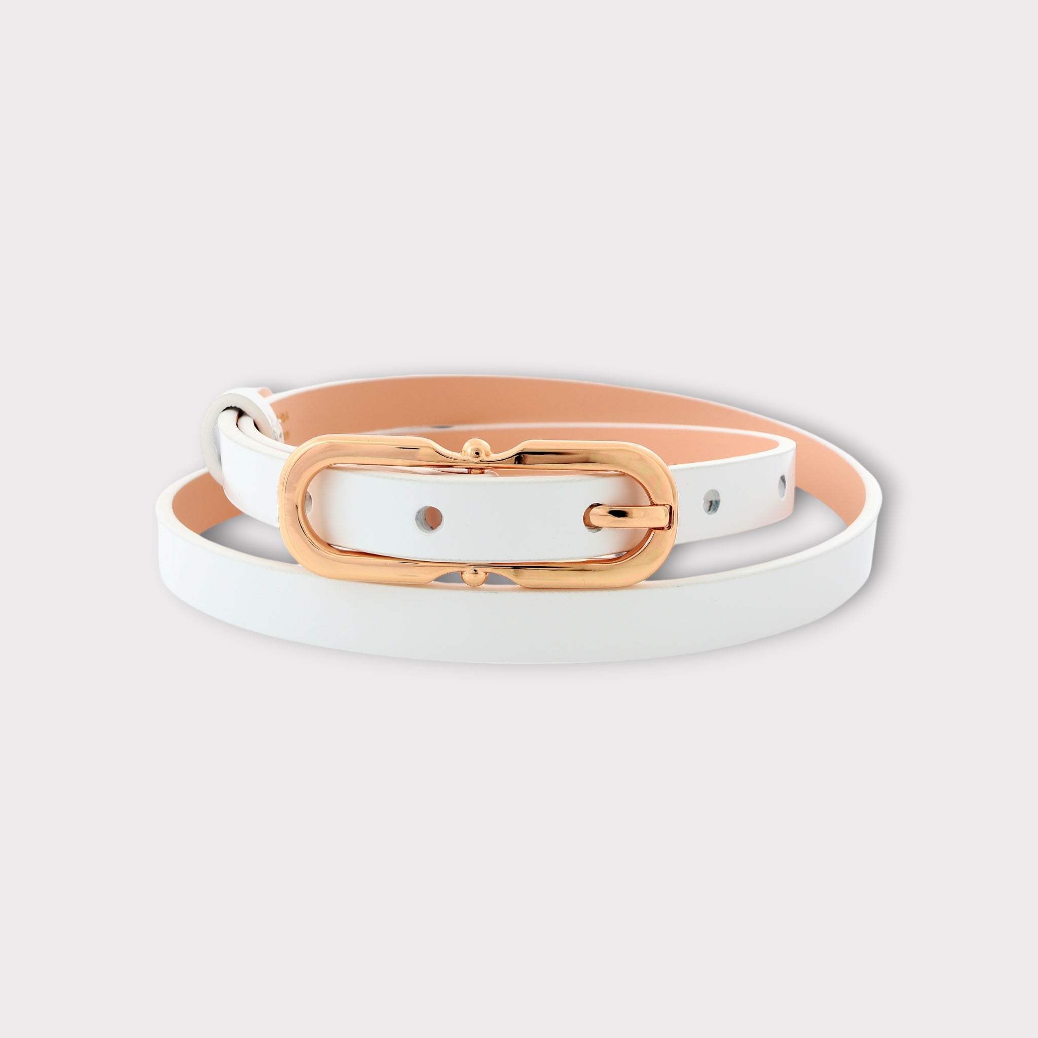 Women's belt - genuine leather - 12 mm - White semi patent - Gold | COLDFIRE - COLDFIRE