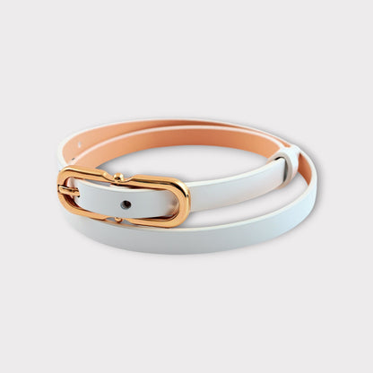 Women's belt - genuine leather - 12 mm - White semi patent - Gold | COLDFIRE - COLDFIRE