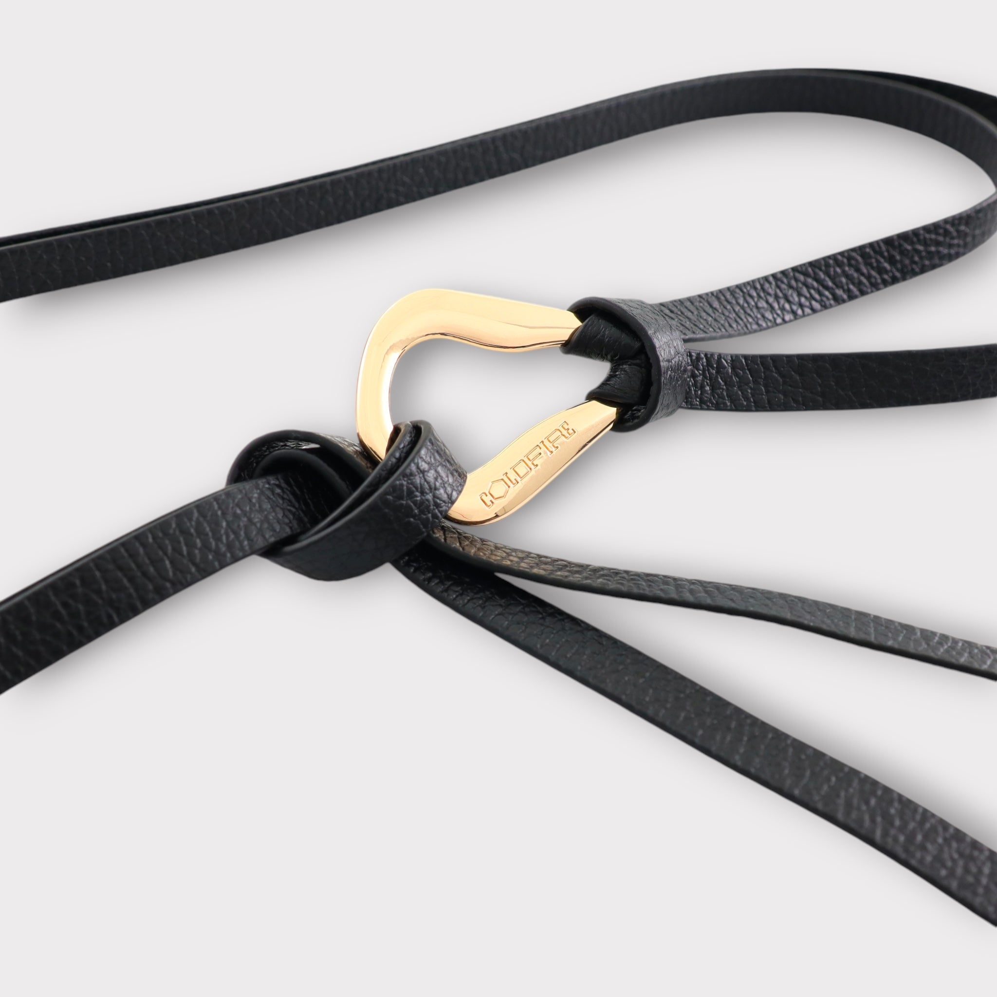 Women's double knot belt - genuine leather - 10 mm - Black - Gold | COLDFIRE - COLDFIRE