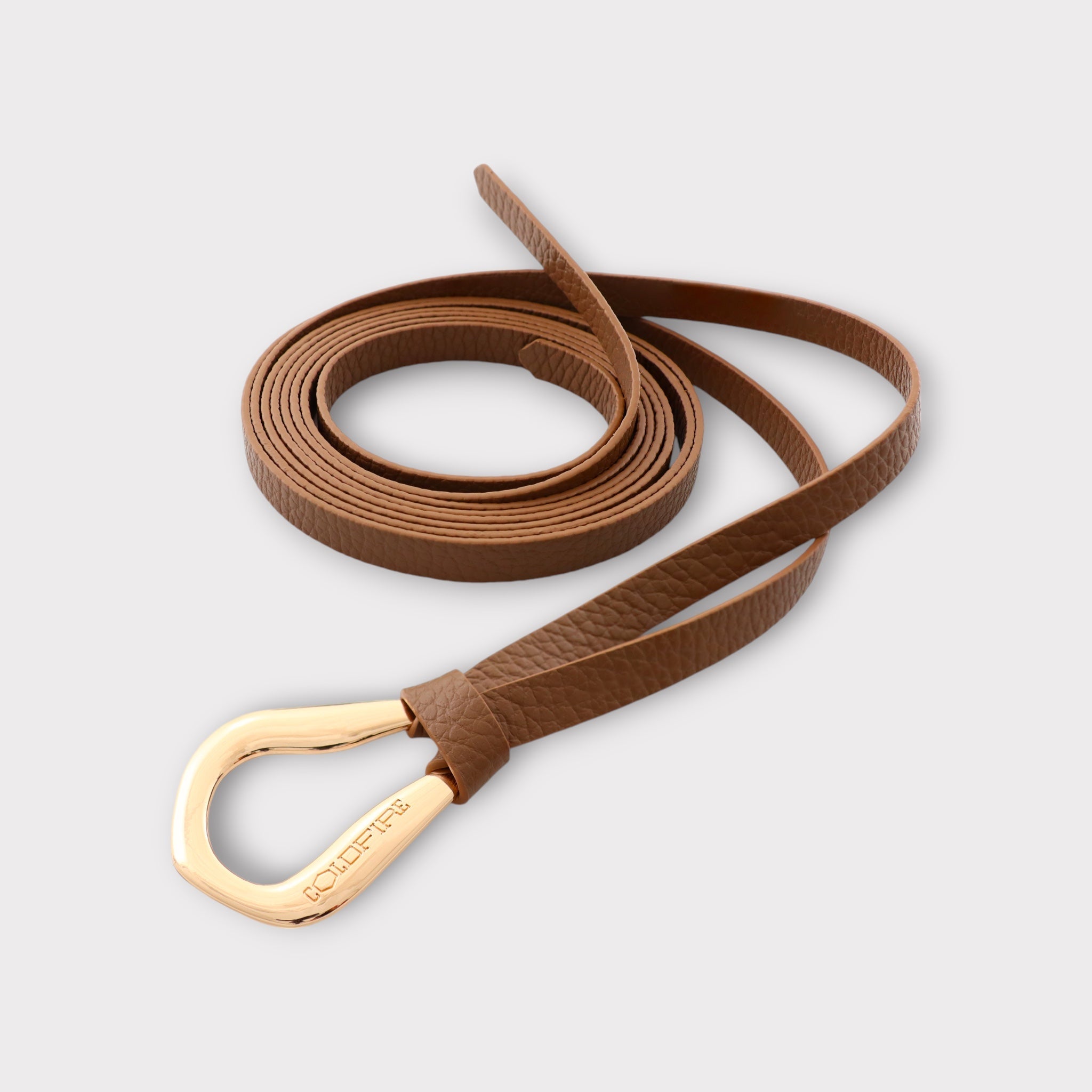 Women's double knot belt - genuine leather - 10 mm - Taupe - Gold | COLDFIRE - COLDFIRE