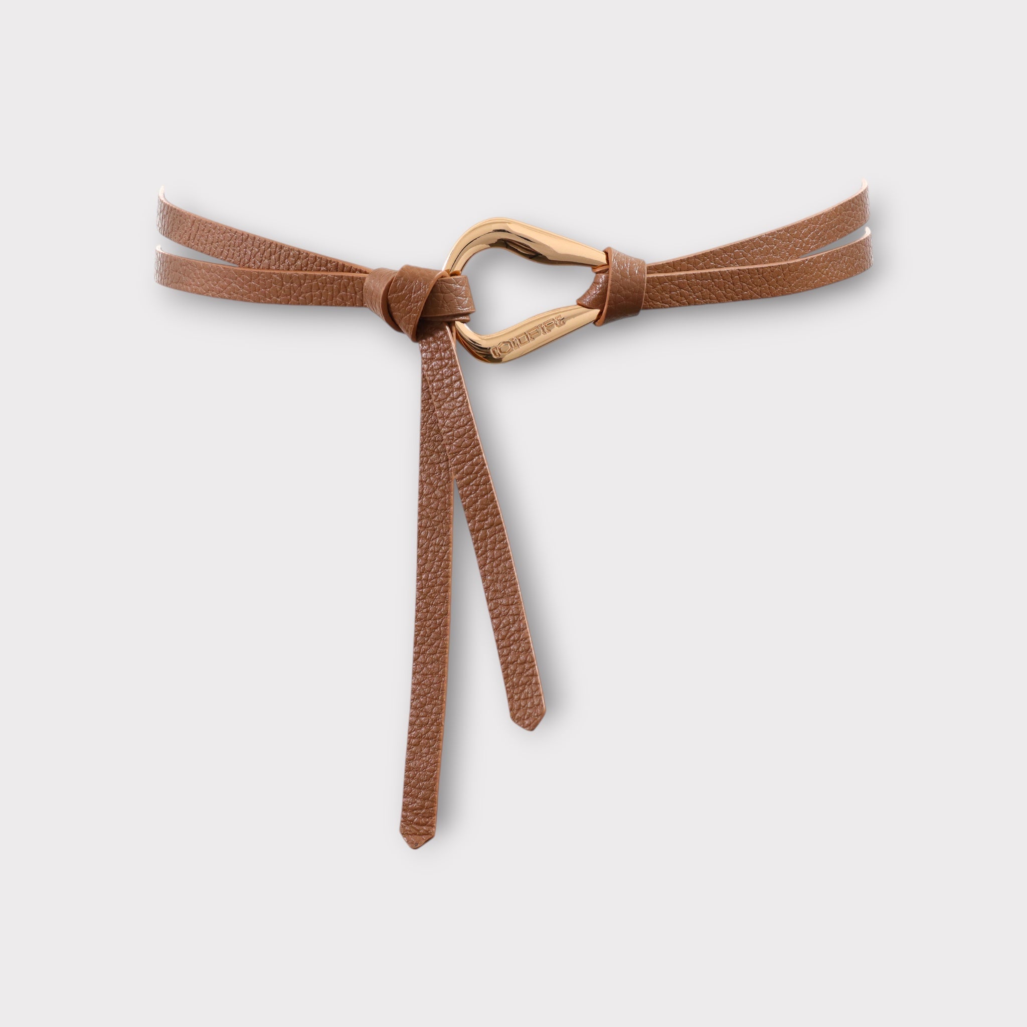 Women's double knot belt - genuine leather - 10 mm - Taupe - Gold | COLDFIRE - COLDFIRE